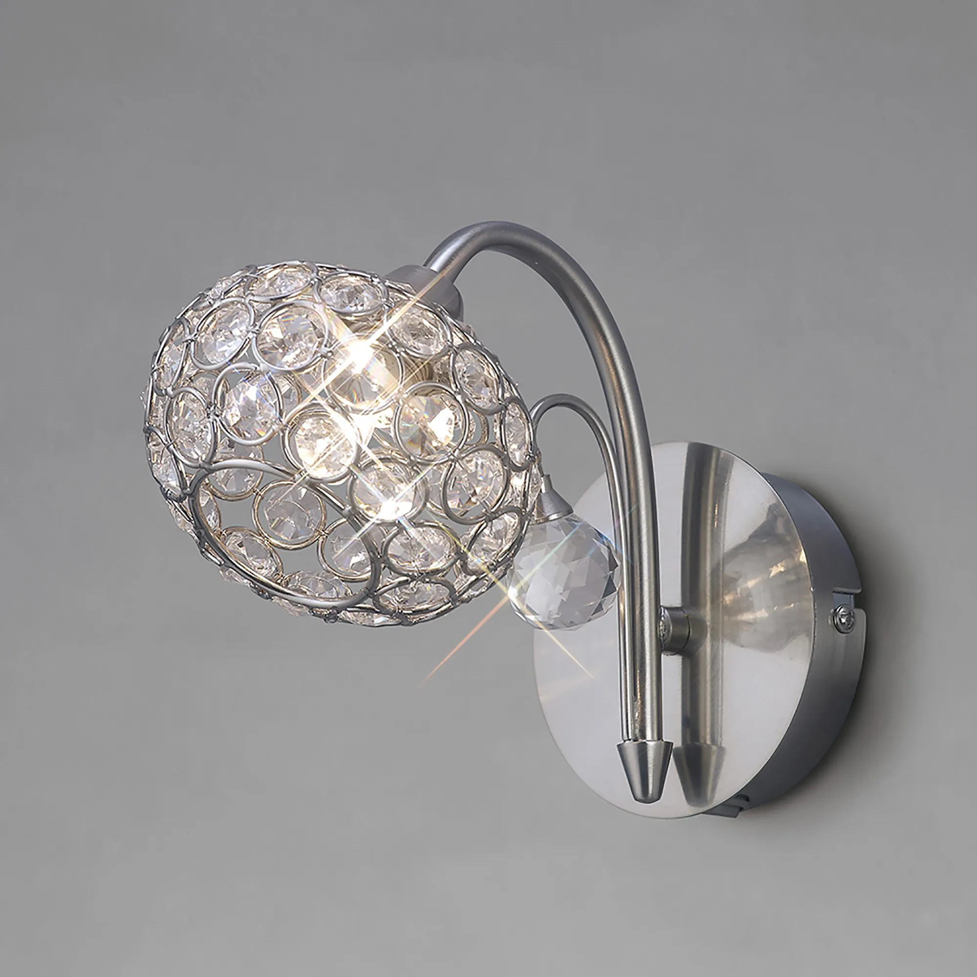 Cara Satin Nickel Crystal Wall Lights Diyas Armed Wall Lights